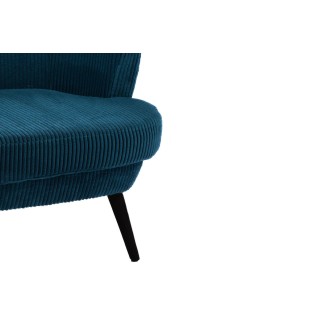Fauteuil rétro en velours côtelé bleu et piétement noir DAGOBERT - HELLIN