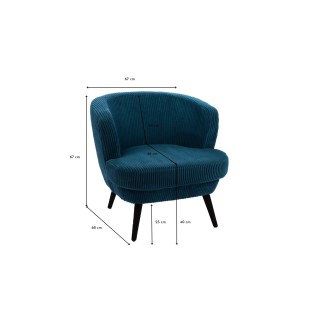 Fauteuil rétro en velours côtelé bleu et piétement noir DAGOBERT - HELLIN