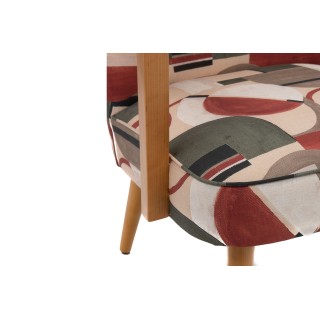 Fauteuil rétro en tissu motifs géométriques et accoudoirs en bois HONEY - HELLIN
