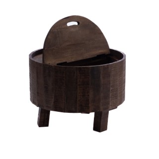 Table basse ronde en manguier foncé avec rangement D60 FORET - HELLIN