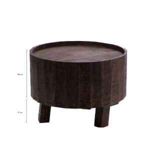 Table basse ronde en manguier foncé avec rangement D60 FORET - HELLIN