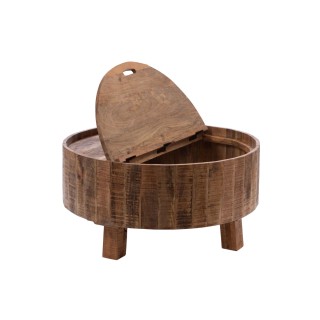 Table basse ronde en manguier clair avec rangement D90 FORET - HELLIN