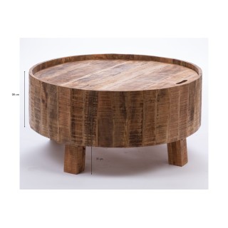 Table basse ronde en manguier clair avec rangement D90 FORET - HELLIN