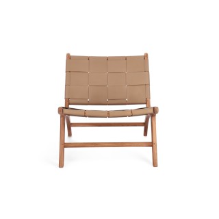 Fauteuil lounge en bois teck et cuir pleine fleur ROBERT - HELLIN