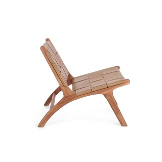 Fauteuil lounge en bois teck et cuir pleine fleur ROBERT - HELLIN