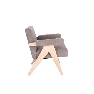 Fauteuil bouclette à accoudoirs et bois naturel - ZAIA