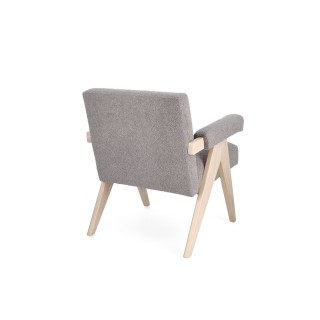Fauteuil bouclette à accoudoirs et bois naturel - ZAIA