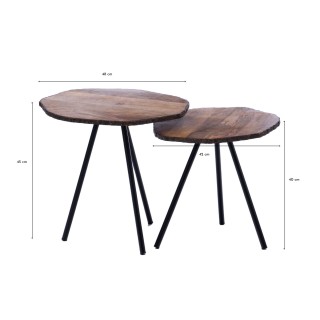 Table basse gigogne hexagonale manguier métal L48 (set de 2) - HELLIN