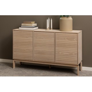 Buffet bas de salle à manger en chêne blanchi 3 portes L135 - HELLIN