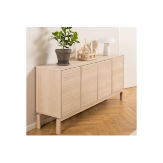 Buffet bas de salle à manger en chêne blanchi 4 portes L180 - HELLIN