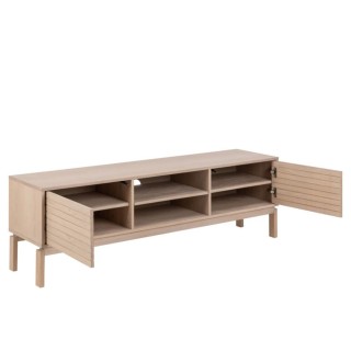 Meuble TV bas en chêne blanchi 2 portes 2 niches L160 - HELLIN