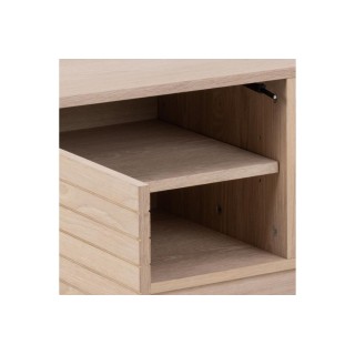 Meuble TV bas en chêne blanchi 2 portes 2 niches L160 - HELLIN