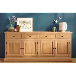 Buffet bas en chêne massif Victoria : 4 portes et tiroirs | Hellin