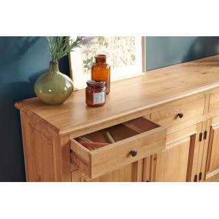 Buffet bas en chêne massif Victoria : 4 portes et tiroirs | Hellin