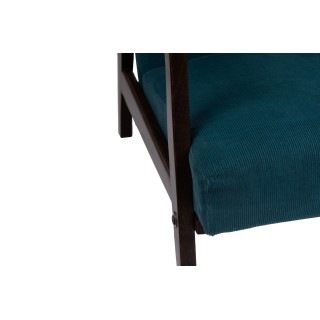 Fauteuil en velours côtelé bleu et structure en manguier - HELLIN