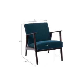 Fauteuil en velours côtelé bleu et structure en manguier - HELLIN