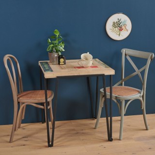 Table bistrot carrée en bois recyclé et pied métal L70 DEMETER - HELLIN