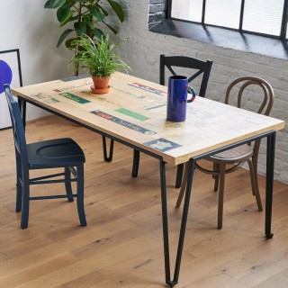 Table indus rectangulaire en bois recyclé et pied métal L160 DEMETER - HELLIN