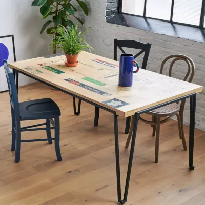 Table indus rectangulaire en bois recyclé et pied métal L160 DEMETER - HELLIN