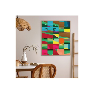 Tableau en bois taquin décors de cote d'opale  78 x 93 Falaize- HELLIN