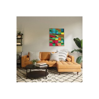 Tableau en bois taquin décors de cote d'opale  78 x 93 Falaize- HELLIN