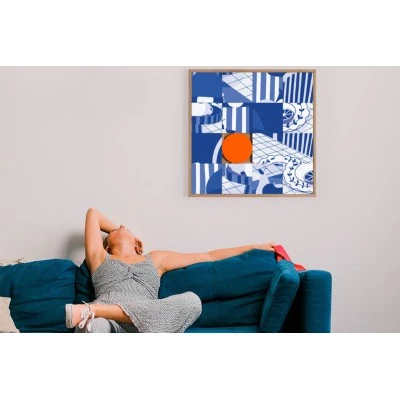 Tableau en bois taquin monochrome bleu  63 x 63 Carmin - HELLIN