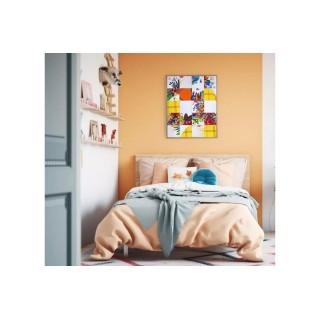 Tableau en bois taquin œuvre originale 63 x 78 Dame aux fleurs- HELLIN