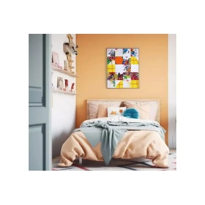 Tableau en bois taquin œuvre originale 63 x 78 Dame aux fleurs- HELLIN