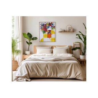 Tableau en bois taquin œuvre originale 63 x 78 Dame aux fleurs- HELLIN