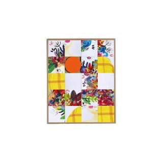 Tableau en bois taquin œuvre originale 63 x 78 Dame aux fleurs- HELLIN