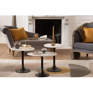 Bout de canapé tulipe en métal noir et marbre blanc D46 -HELLIN