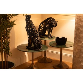 Bout de canapé tulipe en métal doré et marbre vert D55 -HELLIN