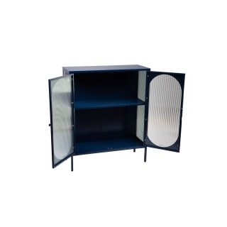 Buffet contemporain en métal bleu et en verre 2 portes - HELLIN