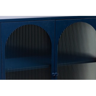 Buffet contemporain en métal bleu et en verre 2 portes - HELLIN