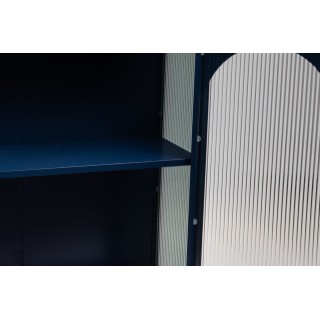 Buffet contemporain en métal bleu et en verre 2 portes - HELLIN