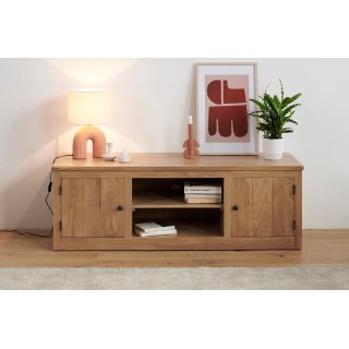 Meuble tv en chêne massif avec plusieurs rangements - Hellin