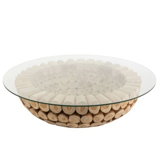 Table basse ronde en verre et teck naturel D110 - HELLIN