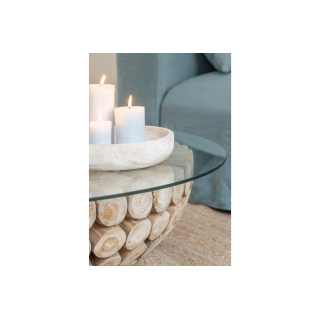 Table basse ronde en verre et teck naturel D110 - HELLIN