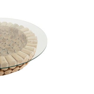 Table basse ronde en verre et teck naturel D110 - HELLIN