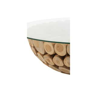 Table basse ronde en verre et teck naturel D110 - HELLIN