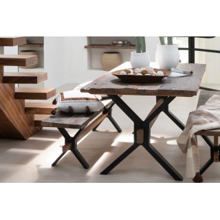 Table de ferme industriel en bois et pieds croisés métal L180 - MARIE