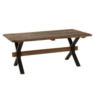 Table de ferme industriel en bois et pieds croisés métal L180 - MARIE