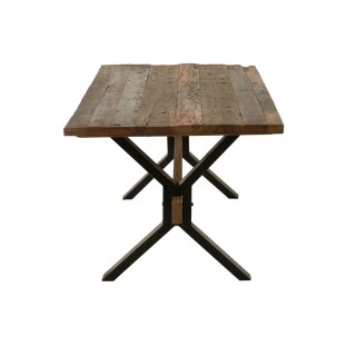 Table de ferme industriel en bois et pieds croisés métal L180 - MARIE
