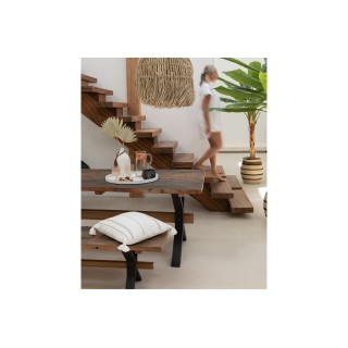 Banc de ferme industriel en bois et pieds croisés métal L180 - HELLIN