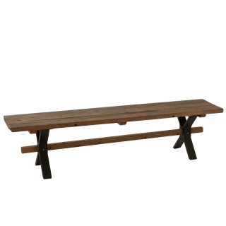 Banc de ferme industriel en bois et pieds croisés métal L180 - HELLIN