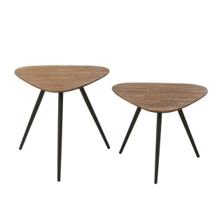 Table basse gigogne en teck recyclé brossé et en métal (set de 2) -HELLIN