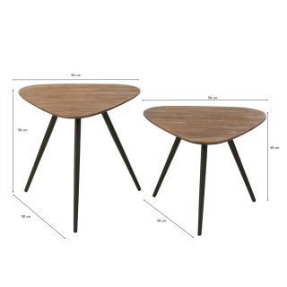 Table basse gigogne en teck recyclé brossé et en métal (set de 2) -HELLIN