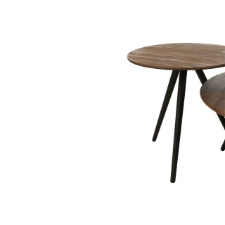 Tables basses gigognes rondes en teck recyclé et métal (set de 4) -HELLIN