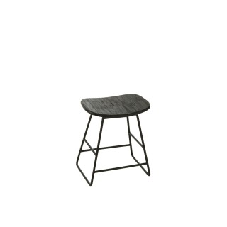 Tabouret rectangulaire en teck recyclé brossé et en métal (lot de 2) -HELLIN