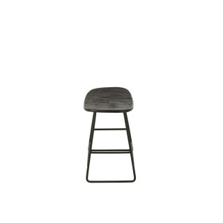 Tabouret rectangulaire en teck recyclé brossé et en métal (lot de 2) -HELLIN